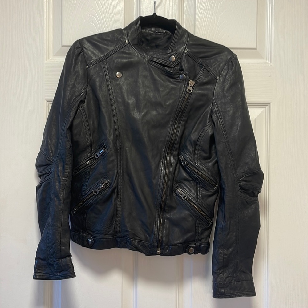 Zara Lambskin Leather Moto Jacket, Size L